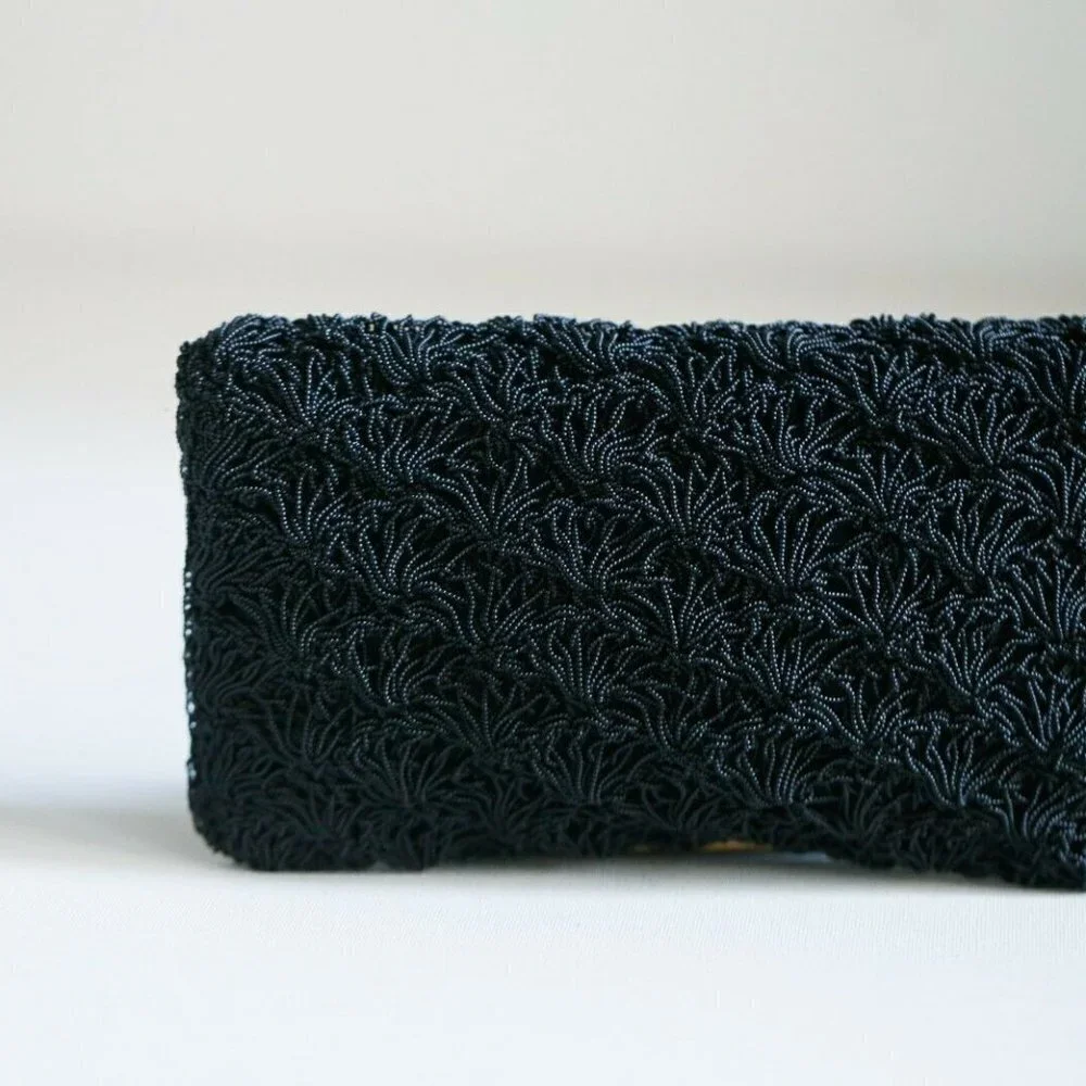 Black Crochet Look Beaded Japan Made Chic Bag